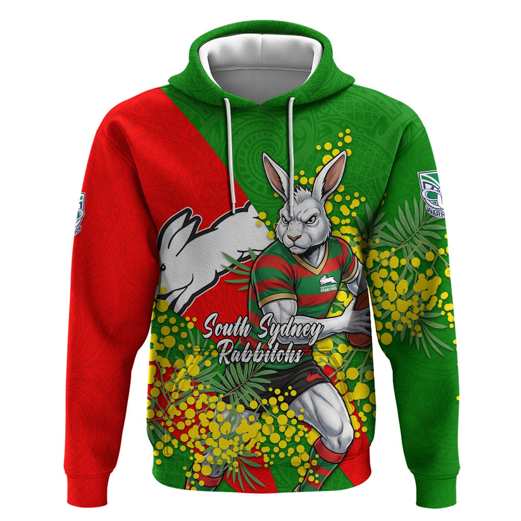 South Sydney Rabbitohs Hoodie Golden Wattle Floral Polynesian - Australian Flower - Rugby Mascot
