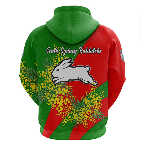 South Sydney Rabbitohs Hoodie Golden Wattle Floral Polynesian - Australian Flower - Rugby Mascot