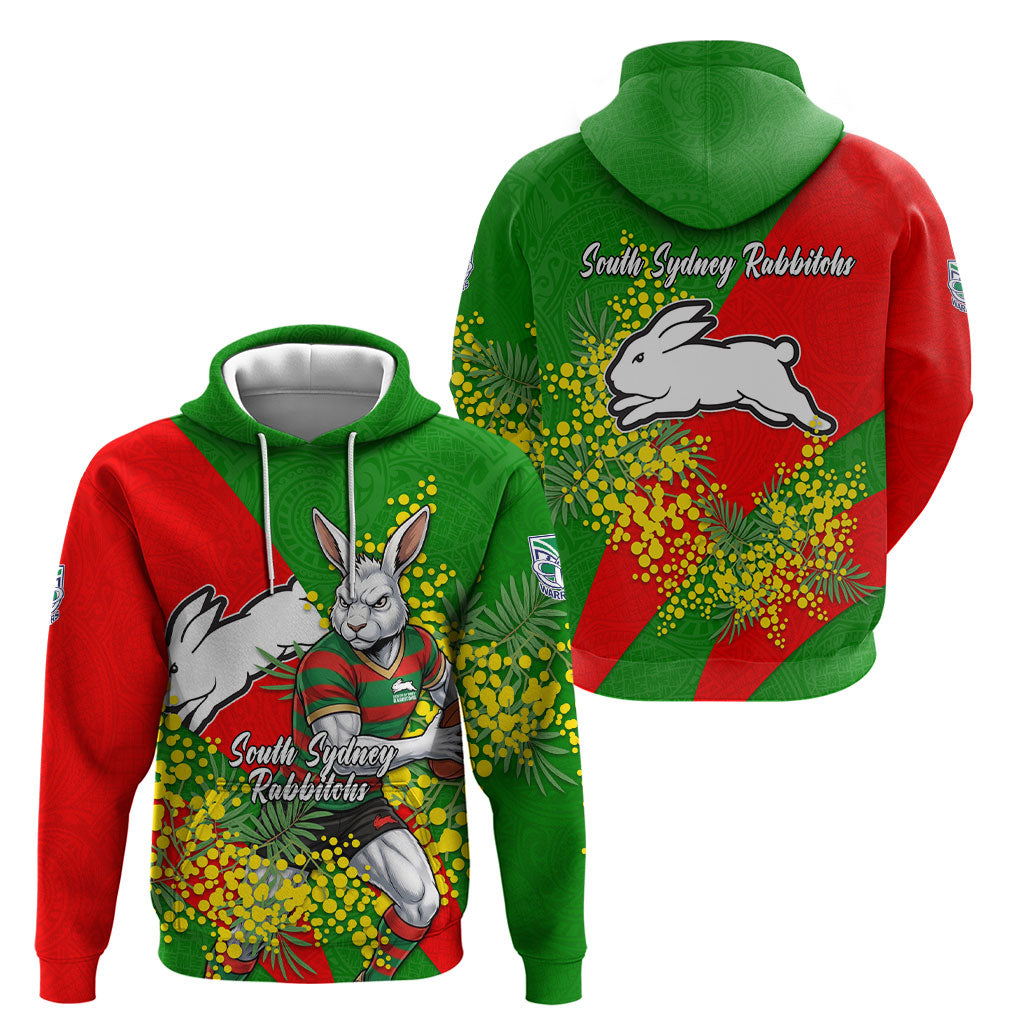 South Sydney Rabbitohs Hoodie Golden Wattle Floral Polynesian - Australian Flower - Rugby Mascot