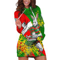 South Sydney Rabbitohs Hoodie Dress Golden Wattle Floral Polynesian - Australian Flower - Rugby Mascot