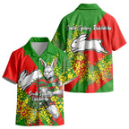South Sydney Rabbitohs Kid Hawaiian Shirt Golden Wattle Floral Polynesian - Australian Flower - Rugby Mascot