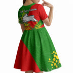 South Sydney Rabbitohs Kid Short Sleeve Dress Golden Wattle Floral Polynesian - Australian Flower - Rugby Mascot