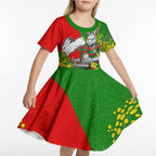 South Sydney Rabbitohs Kid Short Sleeve Dress Golden Wattle Floral Polynesian - Australian Flower - Rugby Mascot