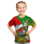 South Sydney Rabbitohs Kid T Shirt Golden Wattle Floral Polynesian - Australian Flower - Rugby Mascot