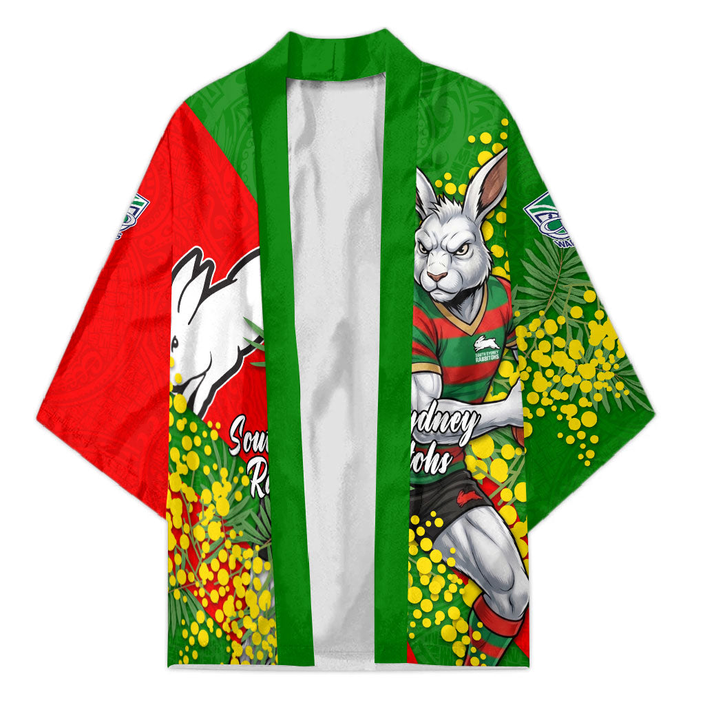 South Sydney Rabbitohs Kimono Golden Wattle Floral Polynesian - Australian Flower - Rugby Mascot