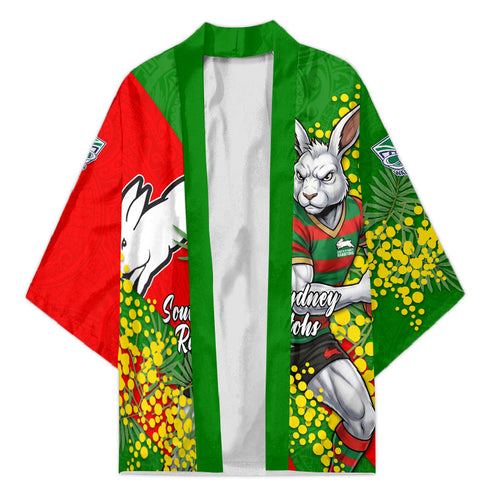 South Sydney Rabbitohs Kimono Golden Wattle Floral Polynesian - Australian Flower - Rugby Mascot