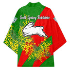 South Sydney Rabbitohs Kimono Golden Wattle Floral Polynesian - Australian Flower - Rugby Mascot