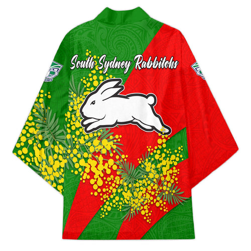 South Sydney Rabbitohs Kimono Golden Wattle Floral Polynesian - Australian Flower - Rugby Mascot
