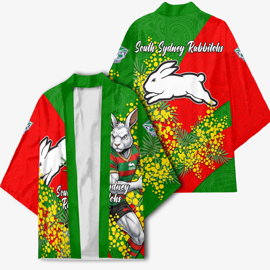 South Sydney Rabbitohs Kimono Golden Wattle Floral Polynesian - Australian Flower - Rugby Mascot