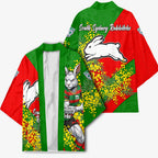 South Sydney Rabbitohs Kimono Golden Wattle Floral Polynesian - Australian Flower - Rugby Mascot