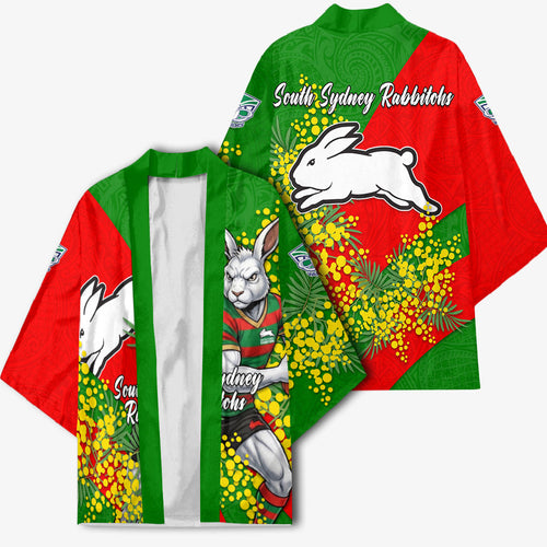 South Sydney Rabbitohs Kimono Golden Wattle Floral Polynesian - Australian Flower - Rugby Mascot