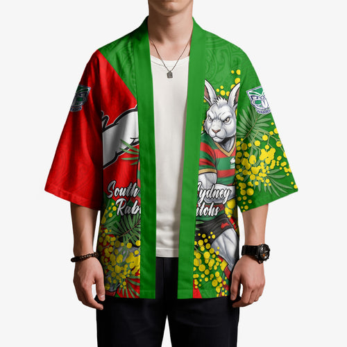 South Sydney Rabbitohs Kimono Golden Wattle Floral Polynesian - Australian Flower - Rugby Mascot