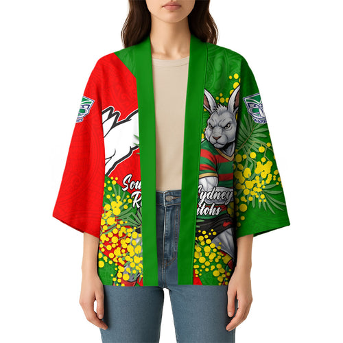South Sydney Rabbitohs Kimono Golden Wattle Floral Polynesian - Australian Flower - Rugby Mascot