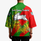 South Sydney Rabbitohs Kimono Golden Wattle Floral Polynesian - Australian Flower - Rugby Mascot