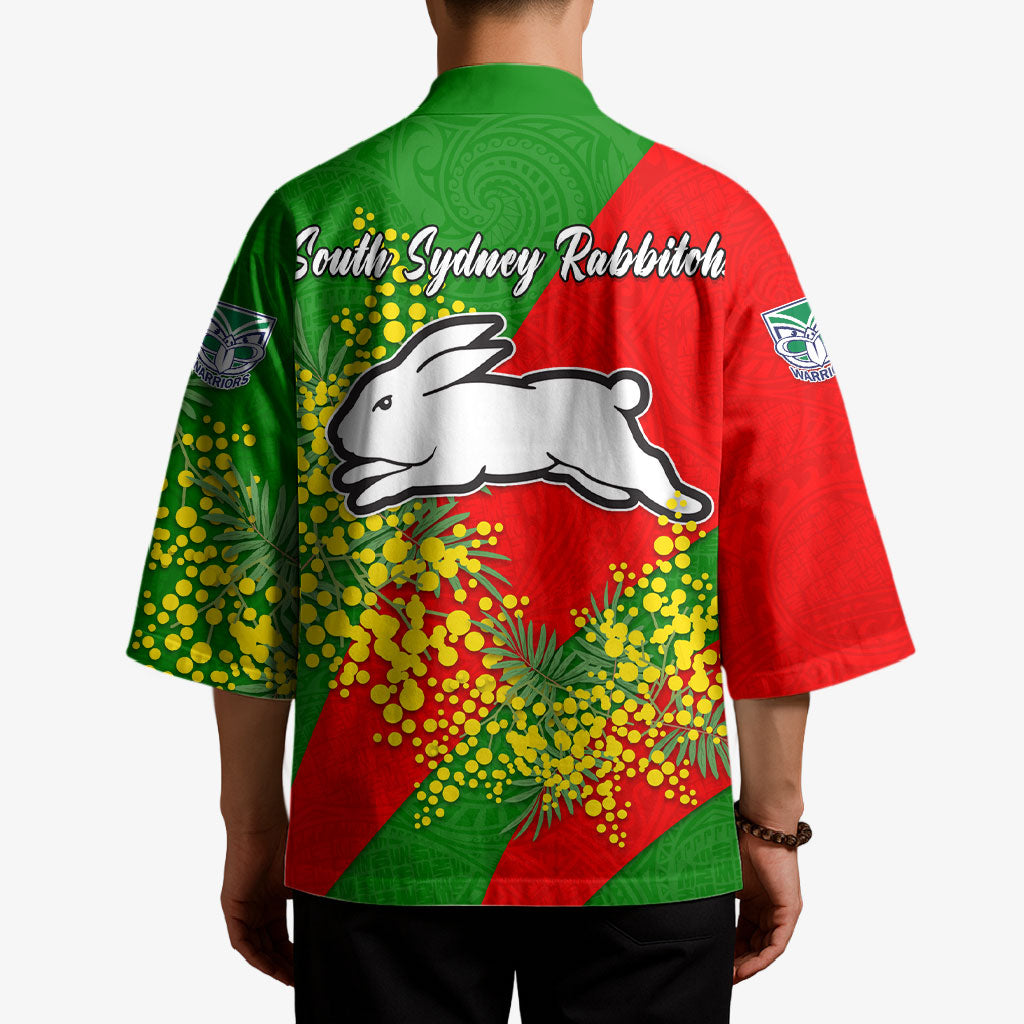 South Sydney Rabbitohs Kimono Golden Wattle Floral Polynesian - Australian Flower - Rugby Mascot