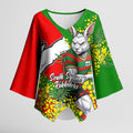 South Sydney Rabbitohs Kimono Sleeve Blouse Golden Wattle Floral Polynesian - Australian Flower - Rugby Mascot