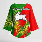 South Sydney Rabbitohs Kimono Sleeve Blouse Golden Wattle Floral Polynesian - Australian Flower - Rugby Mascot