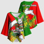 South Sydney Rabbitohs Kimono Sleeve Blouse Golden Wattle Floral Polynesian - Australian Flower - Rugby Mascot