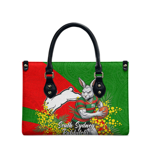 South Sydney Rabbitohs Leather Bag Golden Wattle Floral Polynesian - Australian Flower - Rugby Mascot