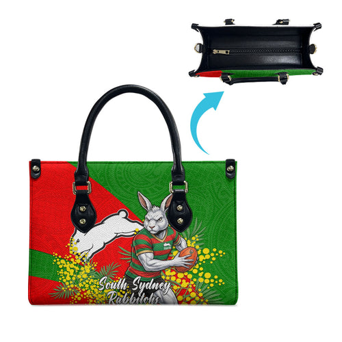 South Sydney Rabbitohs Leather Bag Golden Wattle Floral Polynesian - Australian Flower - Rugby Mascot