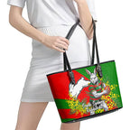 South Sydney Rabbitohs Leather Tote Bag Golden Wattle Floral Polynesian - Australian Flower - Rugby Mascot