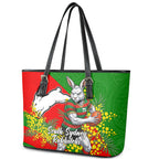 South Sydney Rabbitohs Leather Tote Bag Golden Wattle Floral Polynesian - Australian Flower - Rugby Mascot