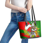 South Sydney Rabbitohs Leather Tote Bag Golden Wattle Floral Polynesian - Australian Flower - Rugby Mascot