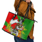 South Sydney Rabbitohs Leather Tote Bag Golden Wattle Floral Polynesian - Australian Flower - Rugby Mascot