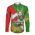 South Sydney Rabbitohs Long Sleeve Button Shirt Golden Wattle Floral Polynesian - Australian Flower - Rugby Mascot
