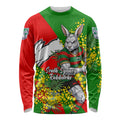 South Sydney Rabbitohs Long Sleeve Shirt Golden Wattle Floral Polynesian - Australian Flower - Rugby Mascot