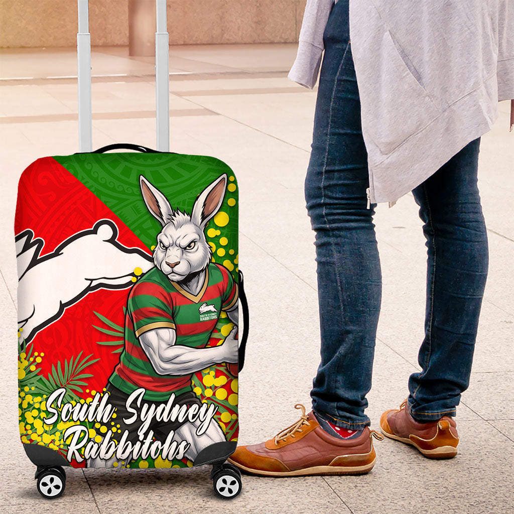 South Sydney Rabbitohs Luggage Cover Golden Wattle Floral Polynesian - Australian Flower - Rugby Mascot
