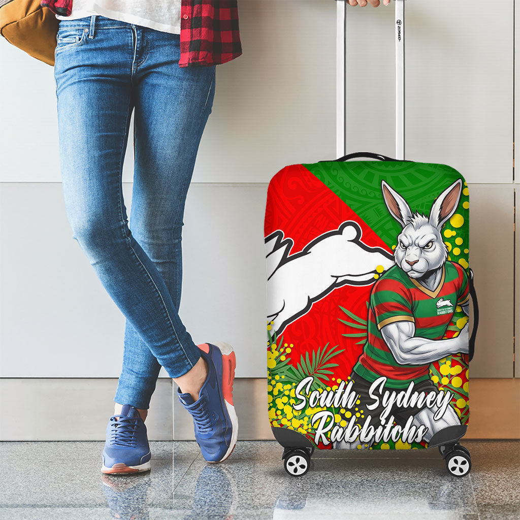South Sydney Rabbitohs Luggage Cover Golden Wattle Floral Polynesian - Australian Flower - Rugby Mascot