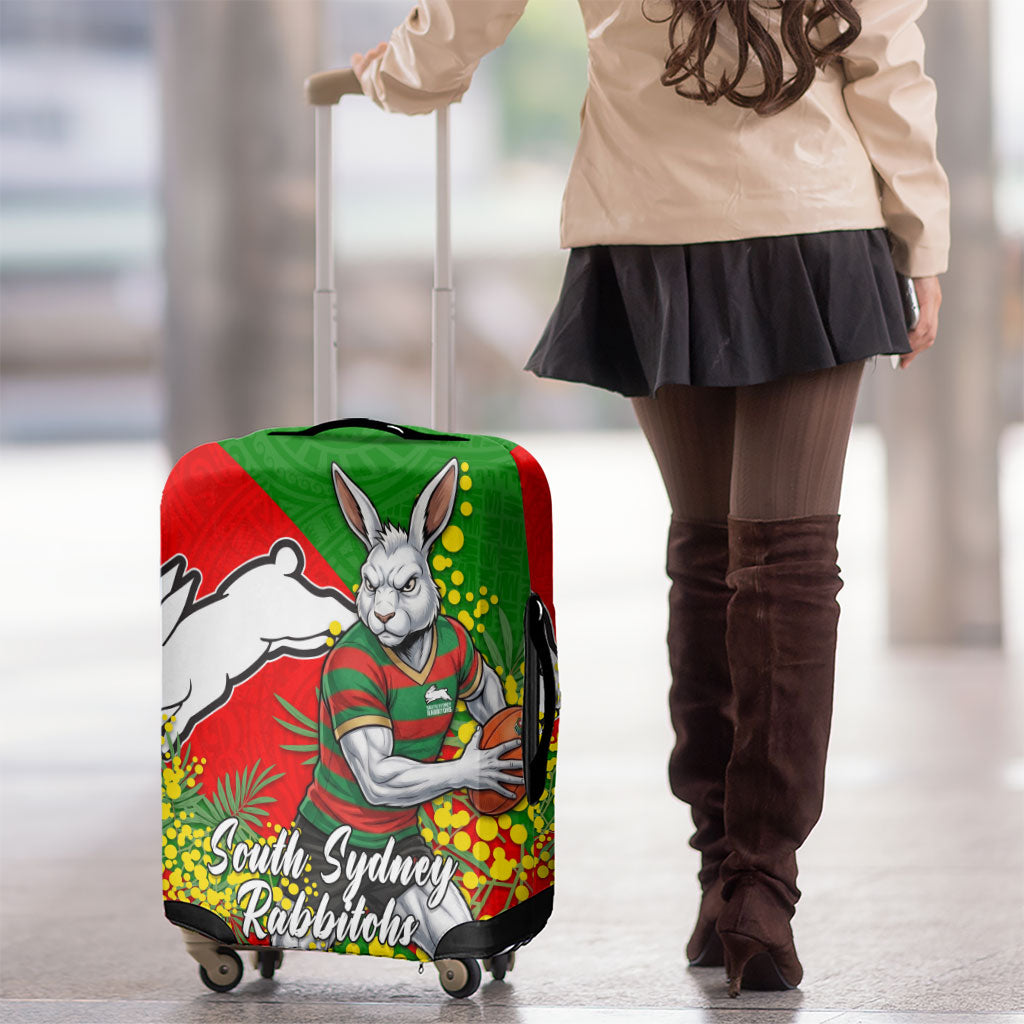 South Sydney Rabbitohs Luggage Cover Golden Wattle Floral Polynesian - Australian Flower - Rugby Mascot