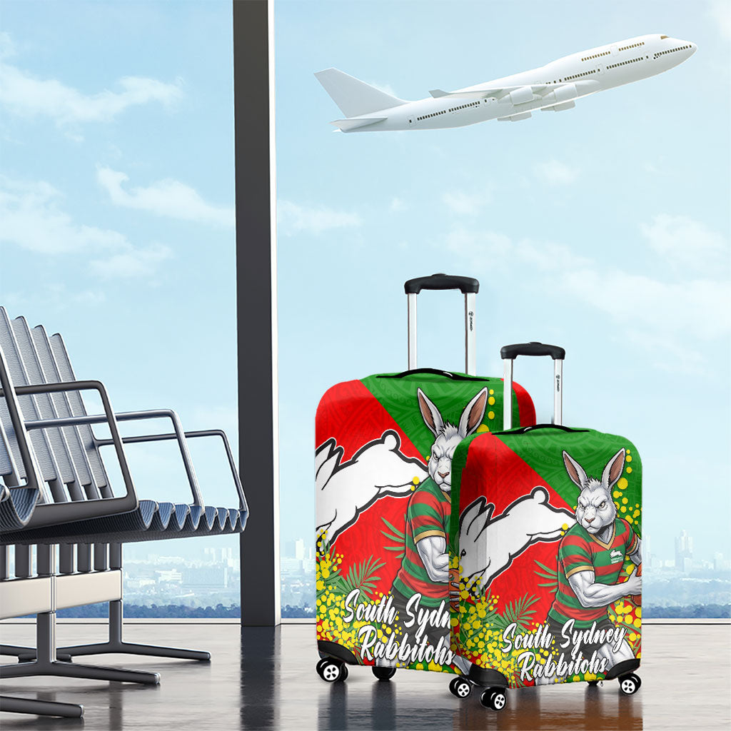 South Sydney Rabbitohs Luggage Cover Golden Wattle Floral Polynesian - Australian Flower - Rugby Mascot