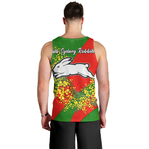 South Sydney Rabbitohs Men Tank Top Golden Wattle Floral Polynesian - Australian Flower - Rugby Mascot