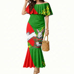 South Sydney Rabbitohs Mermaid Dress Golden Wattle Floral Polynesian - Australian Flower - Rugby Mascot