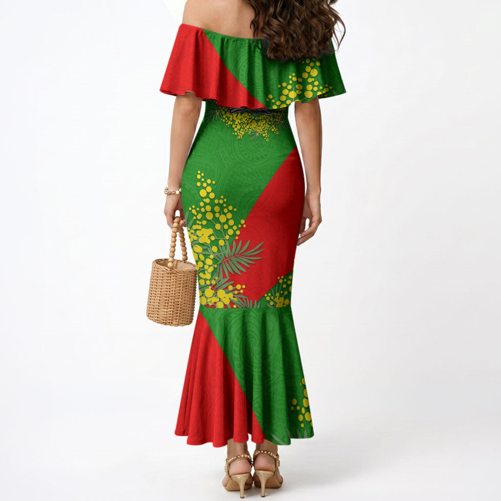 South Sydney Rabbitohs Mermaid Dress Golden Wattle Floral Polynesian - Australian Flower - Rugby Mascot
