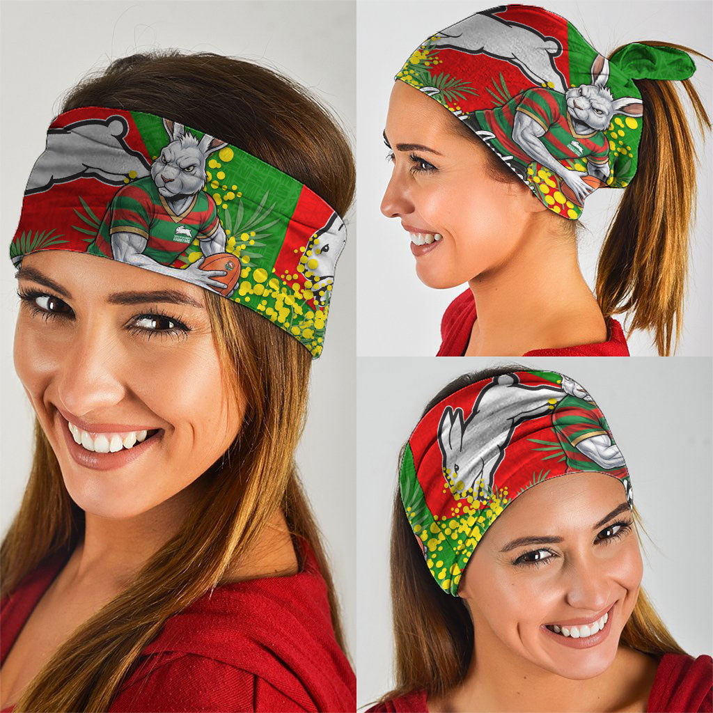 South Sydney Rabbitohs Neck Gaiter Golden Wattle Floral Polynesian - Australian Flower - Rugby Mascot