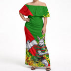 South Sydney Rabbitohs Off Shoulder Maxi Dress Golden Wattle Floral Polynesian - Australian Flower - Rugby Mascot