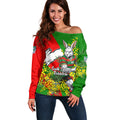 South Sydney Rabbitohs Off Shoulder Sweater Golden Wattle Floral Polynesian - Australian Flower - Rugby Mascot