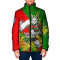 South Sydney Rabbitohs Padded Jacket Golden Wattle Floral Polynesian - Australian Flower - Rugby Mascot