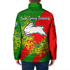 South Sydney Rabbitohs Padded Jacket Golden Wattle Floral Polynesian - Australian Flower - Rugby Mascot
