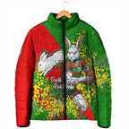 South Sydney Rabbitohs Padded Jacket Golden Wattle Floral Polynesian - Australian Flower - Rugby Mascot
