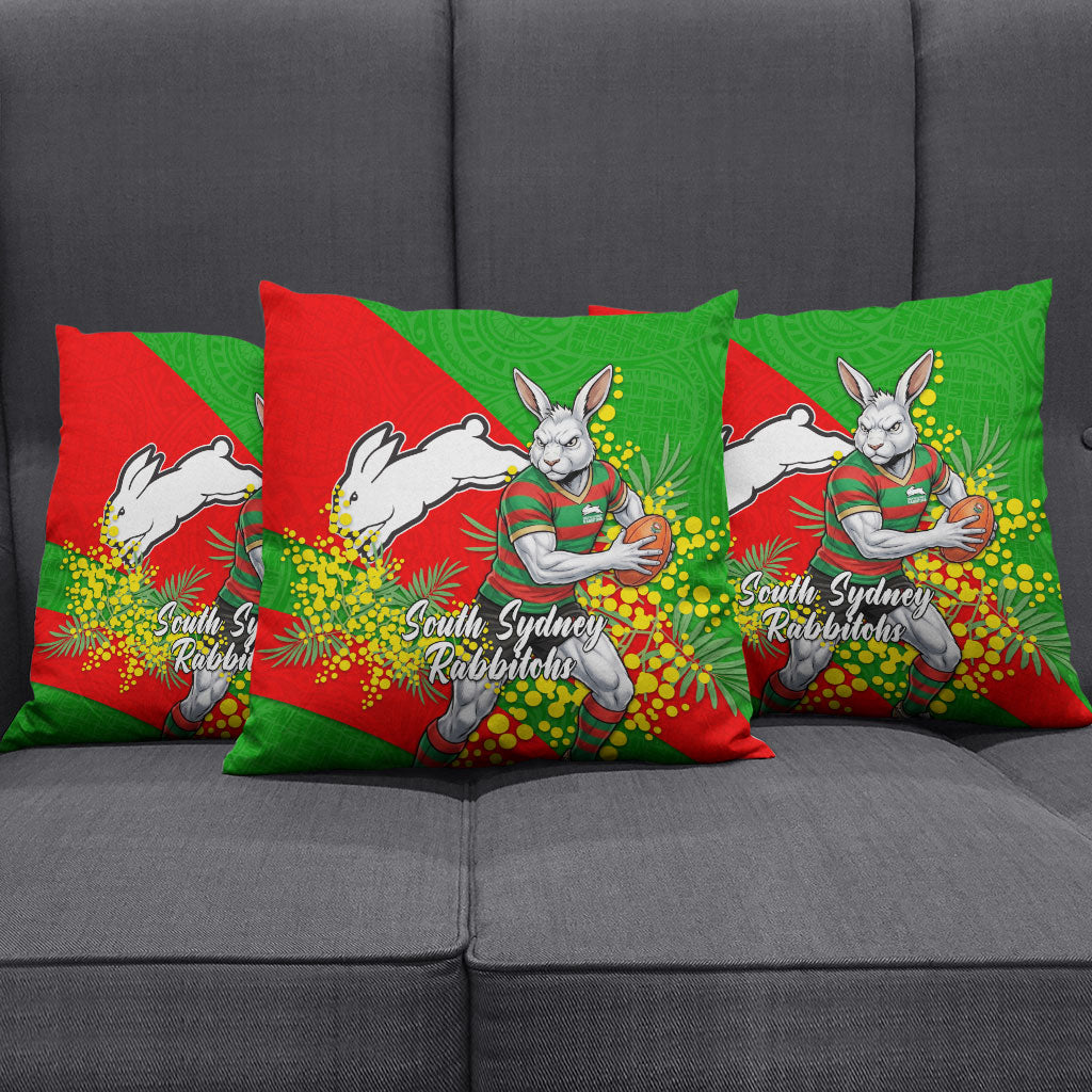 South Sydney Rabbitohs Pillow Cover Golden Wattle Floral Polynesian - Australian Flower - Rugby Mascot