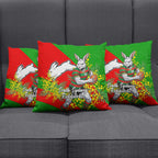 South Sydney Rabbitohs Pillow Cover Golden Wattle Floral Polynesian - Australian Flower - Rugby Mascot