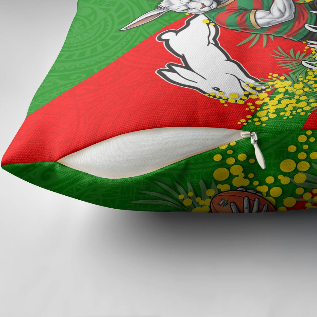 South Sydney Rabbitohs Pillow Cover Golden Wattle Floral Polynesian - Australian Flower - Rugby Mascot