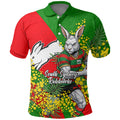 South Sydney Rabbitohs Polo Shirt Golden Wattle Floral Polynesian - Australian Flower - Rugby Mascot