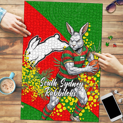 South Sydney Rabbitohs Puzzle Golden Wattle Floral Polynesian - Australian Flower - Rugby Mascot