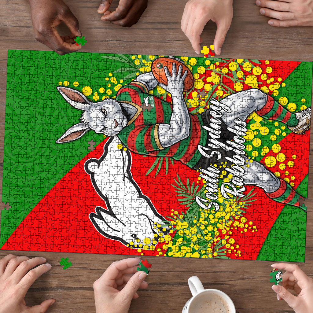 South Sydney Rabbitohs Puzzle Golden Wattle Floral Polynesian - Australian Flower - Rugby Mascot