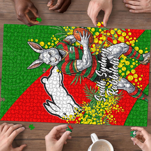 South Sydney Rabbitohs Puzzle Golden Wattle Floral Polynesian - Australian Flower - Rugby Mascot